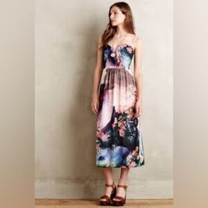Anthropologie Corey Lynn Calter Daybreak Watercolor Floral Midi Dress Pink 2